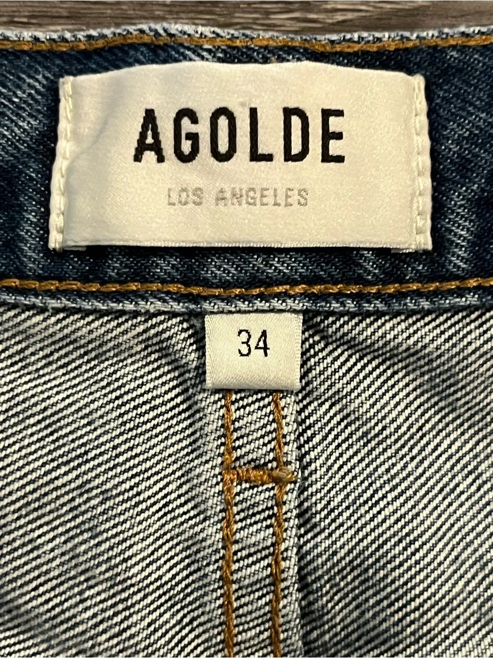 AGOLDE Blue Parker Long Denim Shorts Size 34 Raw Hem Distressed Organic Cotton